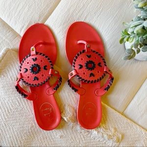 Jack Rogers Coral Pink And Navy Jelly Sandals